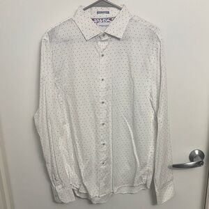 Denim & Flower White Shirt with Black Dots
